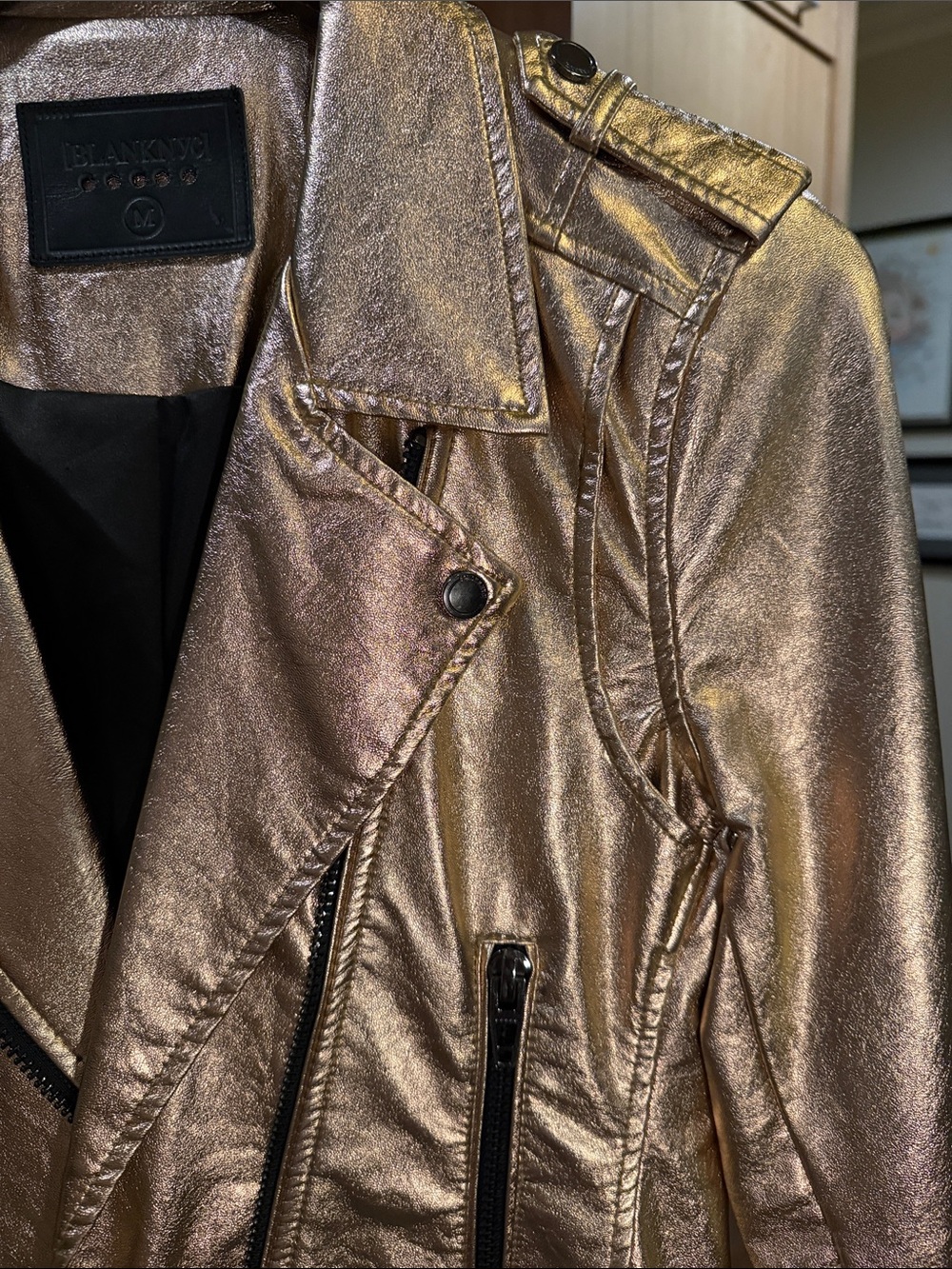 Blank NYC Metallic Rose Gold Moto Leather Jacket - Picture 3 of 4